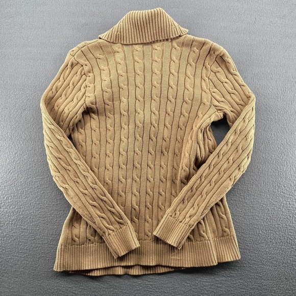 Lauren Ralph Lauren Sweater Womens Medium Beige Cable Knit Wrap Belted Cotton - Picture 6 of 9